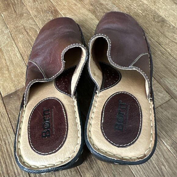 Born Clogs Slip-On Leather Mules Wedge Heel 9 Brown Open Back - Picture 8 of 11